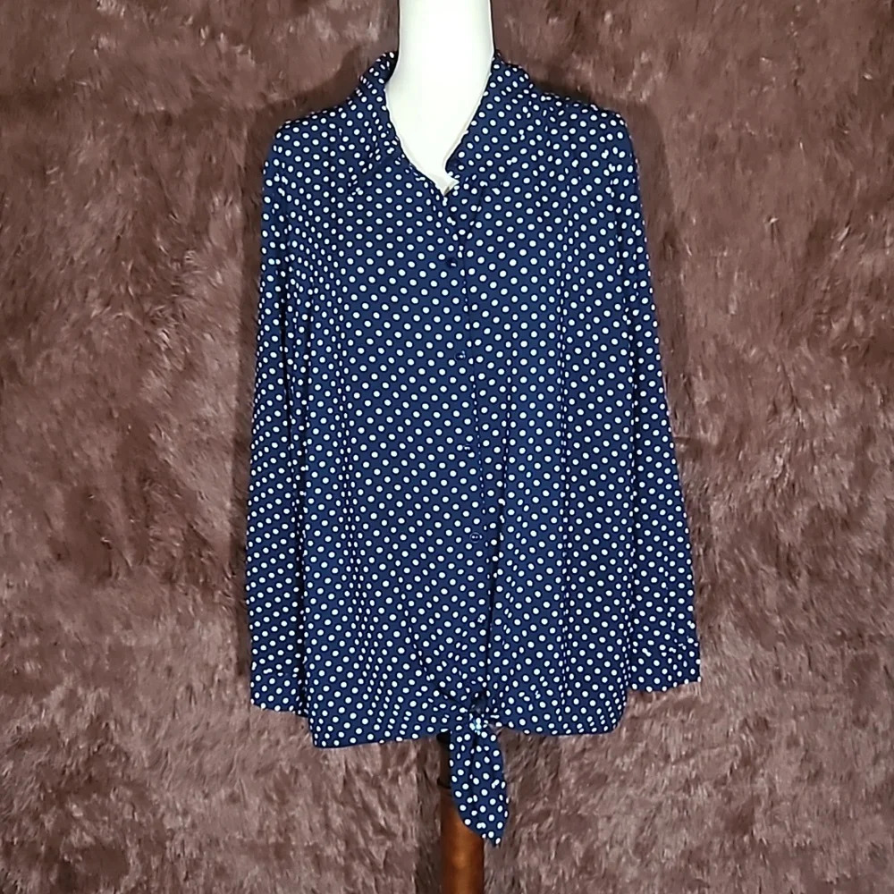 Susan Graver Pok-a-Dot Tie Blouse